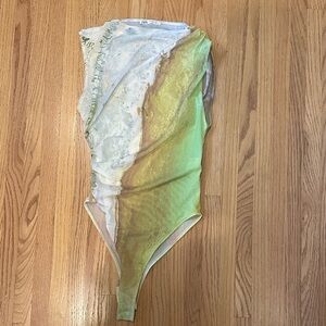 Zara Green and Cream Artistic Top